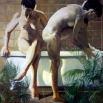 Sortie de bain - Huile sur toile - 120 cm x 120 cm