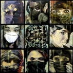 Les faces cachées 2 - Huile sur toile- Assemblage de 9 formats 30cm x 30cm (90 cm x 90 cm)  - 2014 - (vendu/sold)